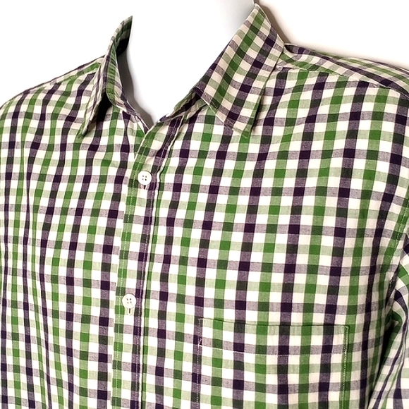 Theory White Green Navy Blue Checkered Plaid Long Sleeve Button Down Shirt XXL - Picture 3 of 12